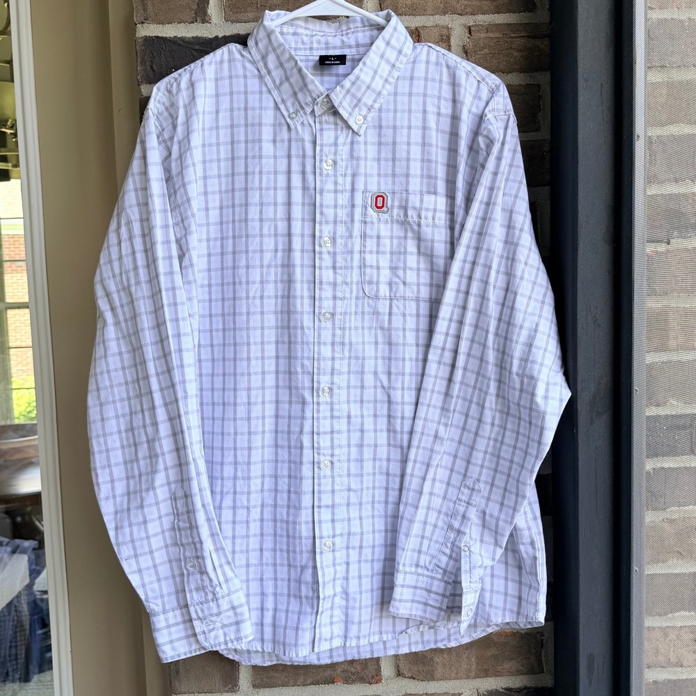 Scarlet & Gray Ohio State Buckeyes Plaid Button Down Shirt Mens Large White Gray